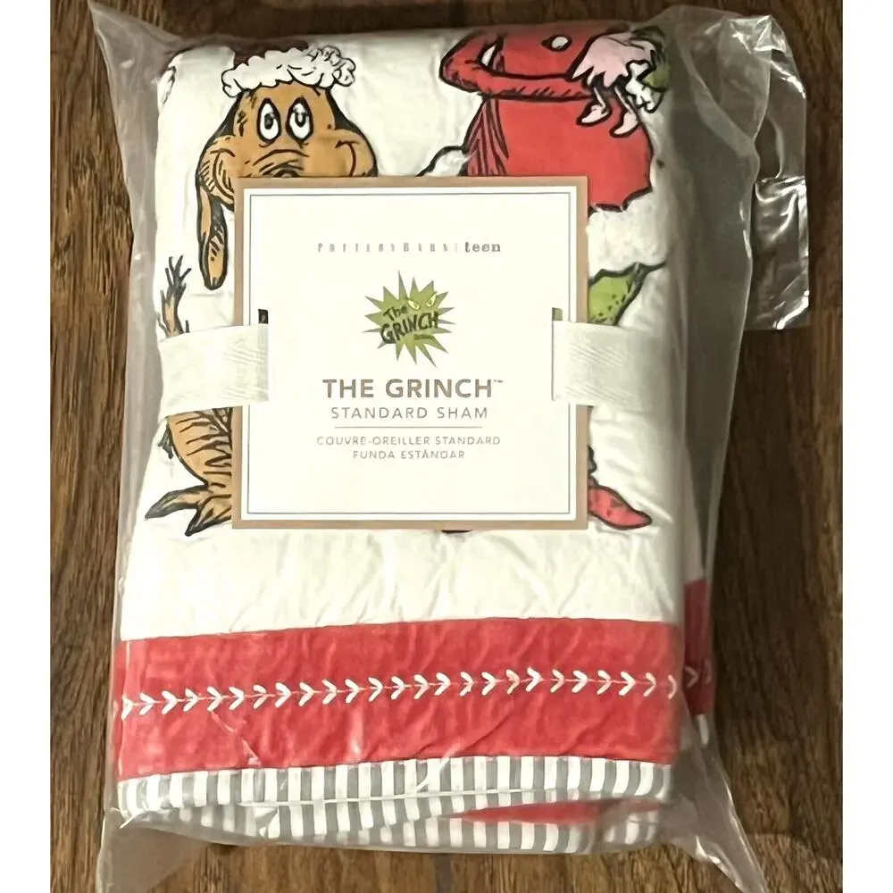 Pottery Barn Teen Grinch Quilted Pillow Sham STANDARD Dr. Seuss Bedding NWT